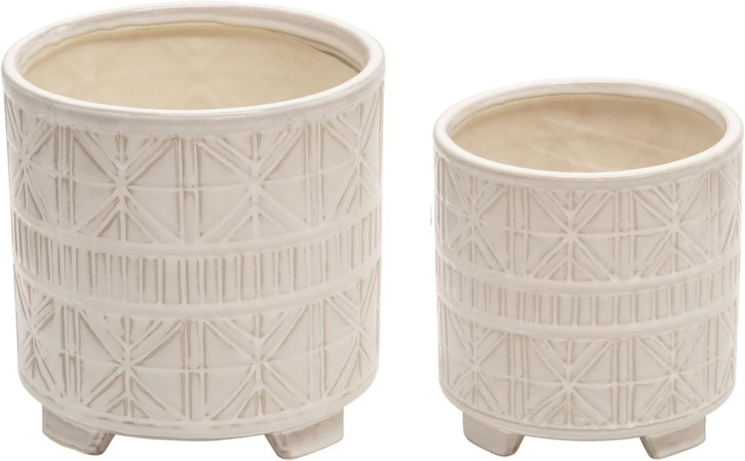Unknown1 Footed Planter with Ceramic and Geometric Pattern Set of 2 Beige Brown Modern Contempora... | Amazon (US)