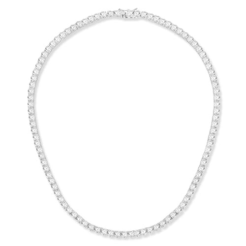 Gemsme 4.0mm CZ Tennis Necklace, 18K White Gold Plated 4.0mm Round Cubic Zirconia Classic Tennis Necklace 18 Inch | Amazon (US)