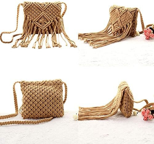 Van Caro Handwoven Cotton Straw Shoulder Bag Crochet Tassel Beach Bohemian Purse for Women | Amazon (US)