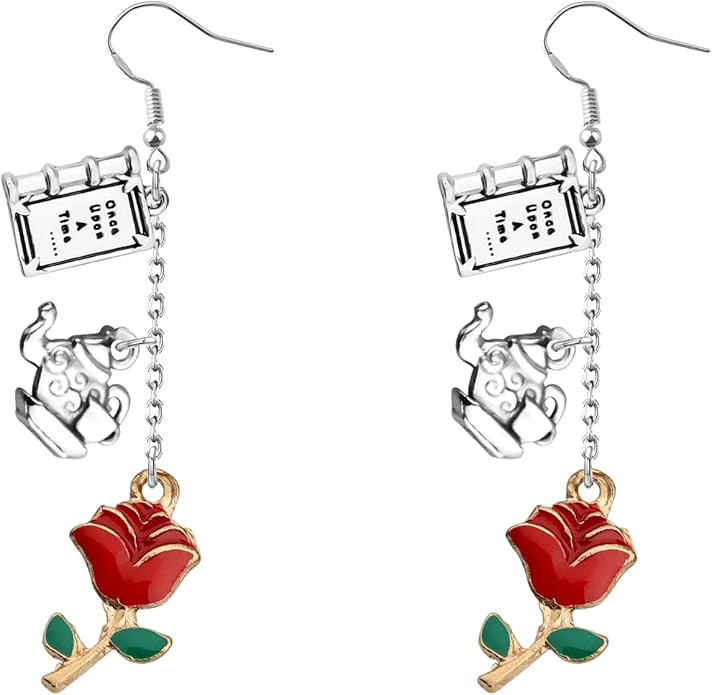 Beauty Beast Movie Gifts Belle Rose Book Charm Earrings Fairy Story Rose Flowers Earrings Princes... | Amazon (US)