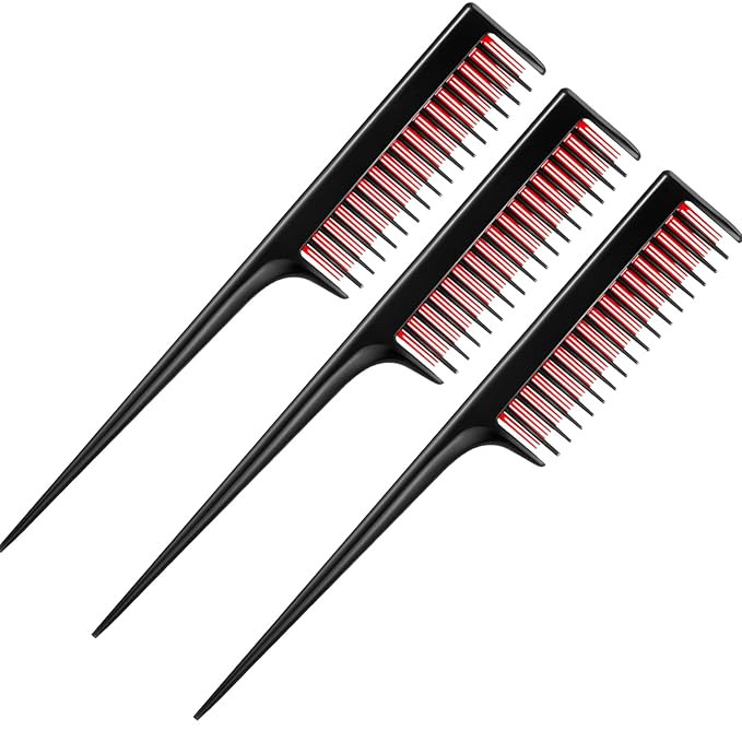 3 Piece Triple Teasing Comb, Rat Tail Combs for Women, Tool Structure Tease Layers Rattail Comb, ... | Amazon (US)