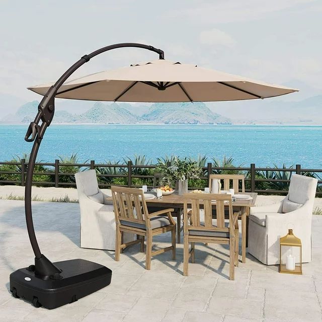 Grand Patio 11-Ft Outdoor Patio Umbrella with Base, Curved Offset Cantilever Umbrella Large w/360... | Walmart (US)