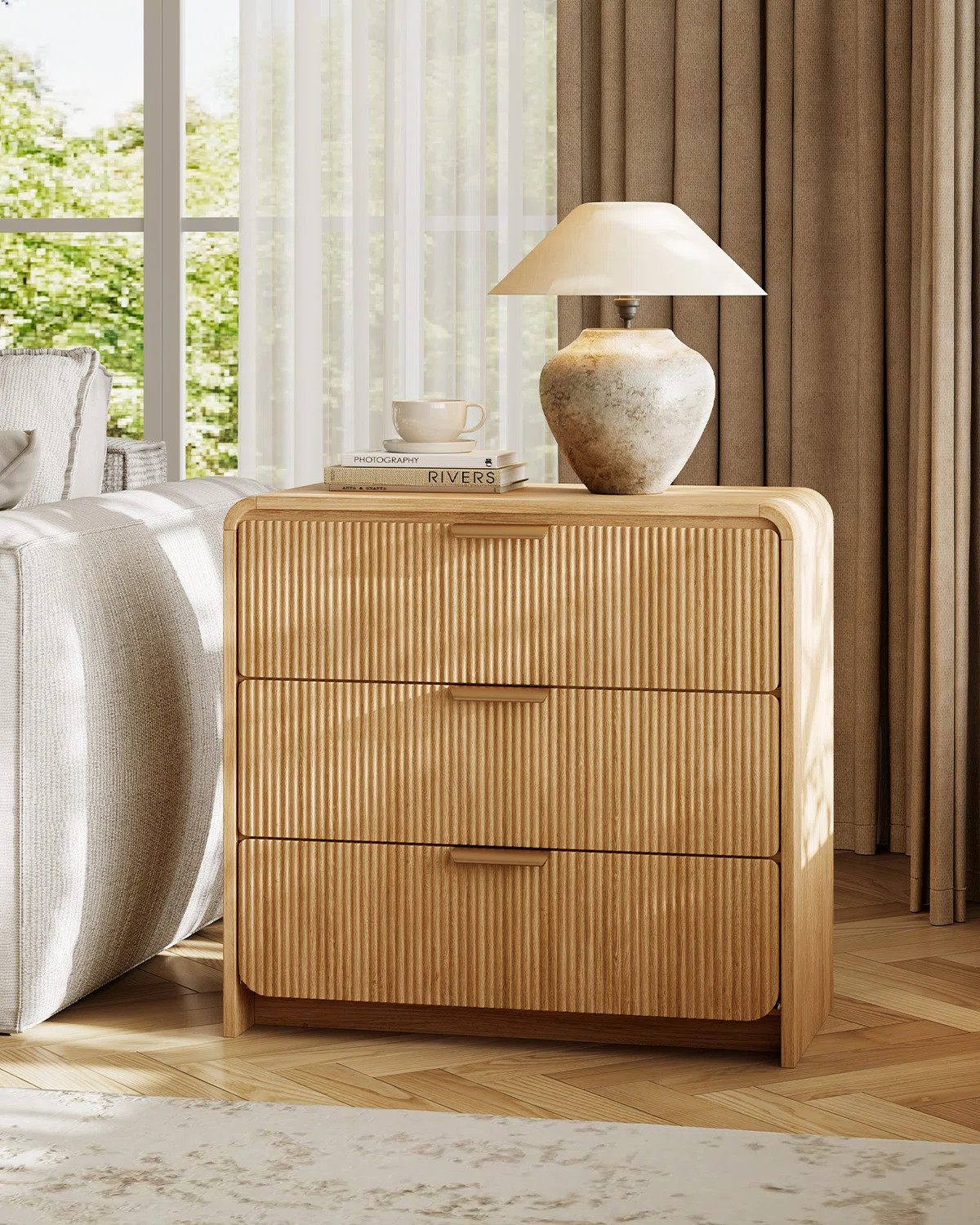 31.5''W 3-Drawer Nightstand, Modern Bedside End Table With Storage, Fluted Night Stand (Set Of 2)... | Wayfair North America