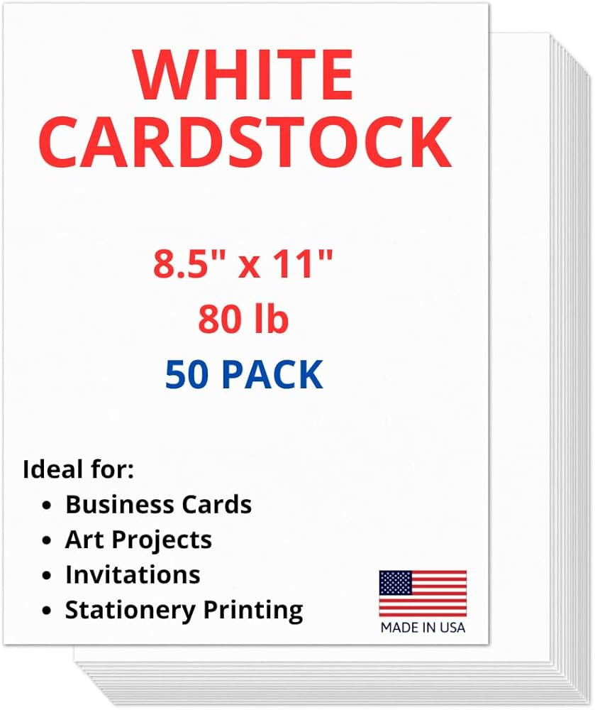 50 Sheets of Heavyweight White Cardstock Ideal for Business Cards, Art Projects, Invitations, and... | Amazon (US)