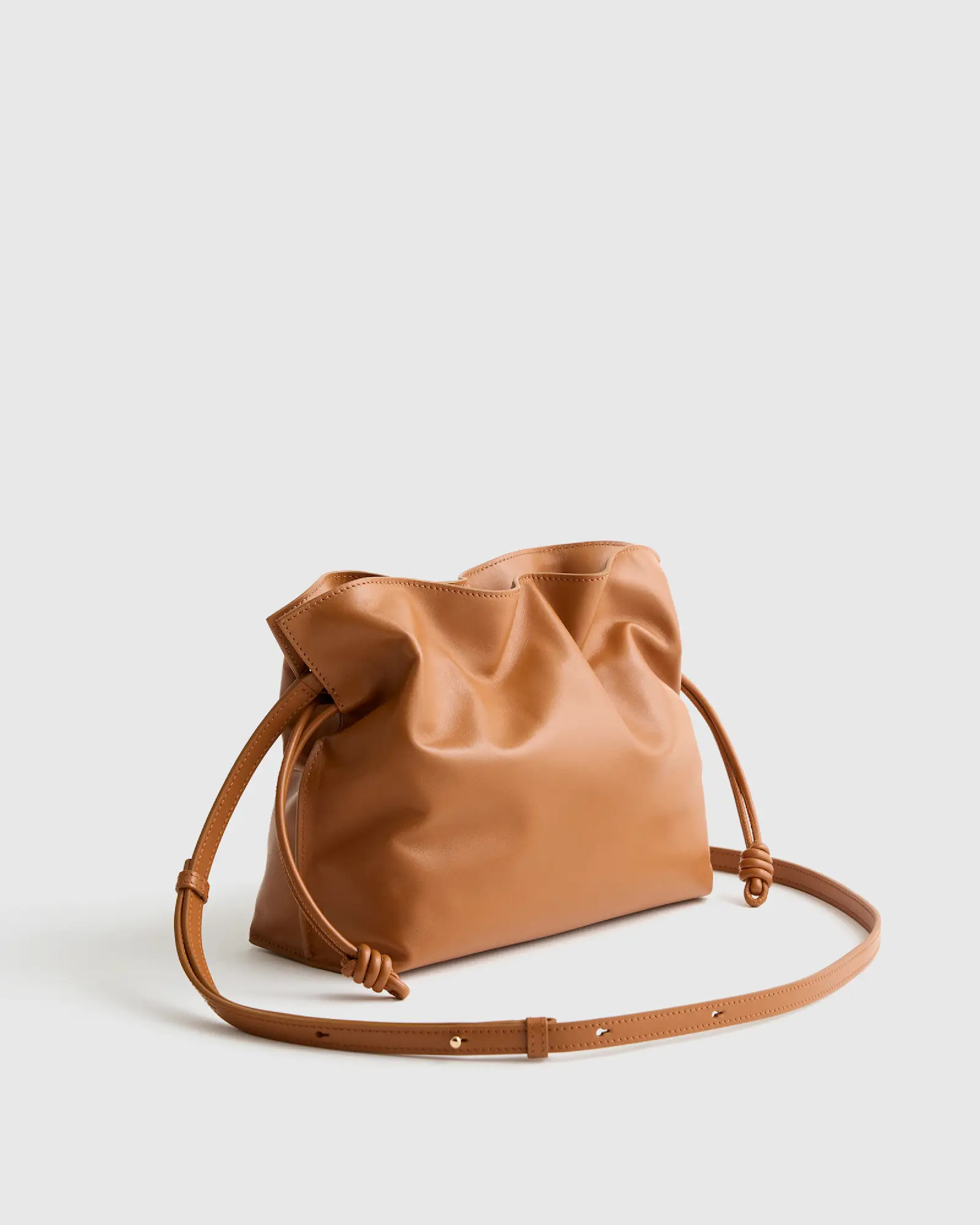 Italian Leather Drawstring Pouch Crossbody in Cognac | Quince