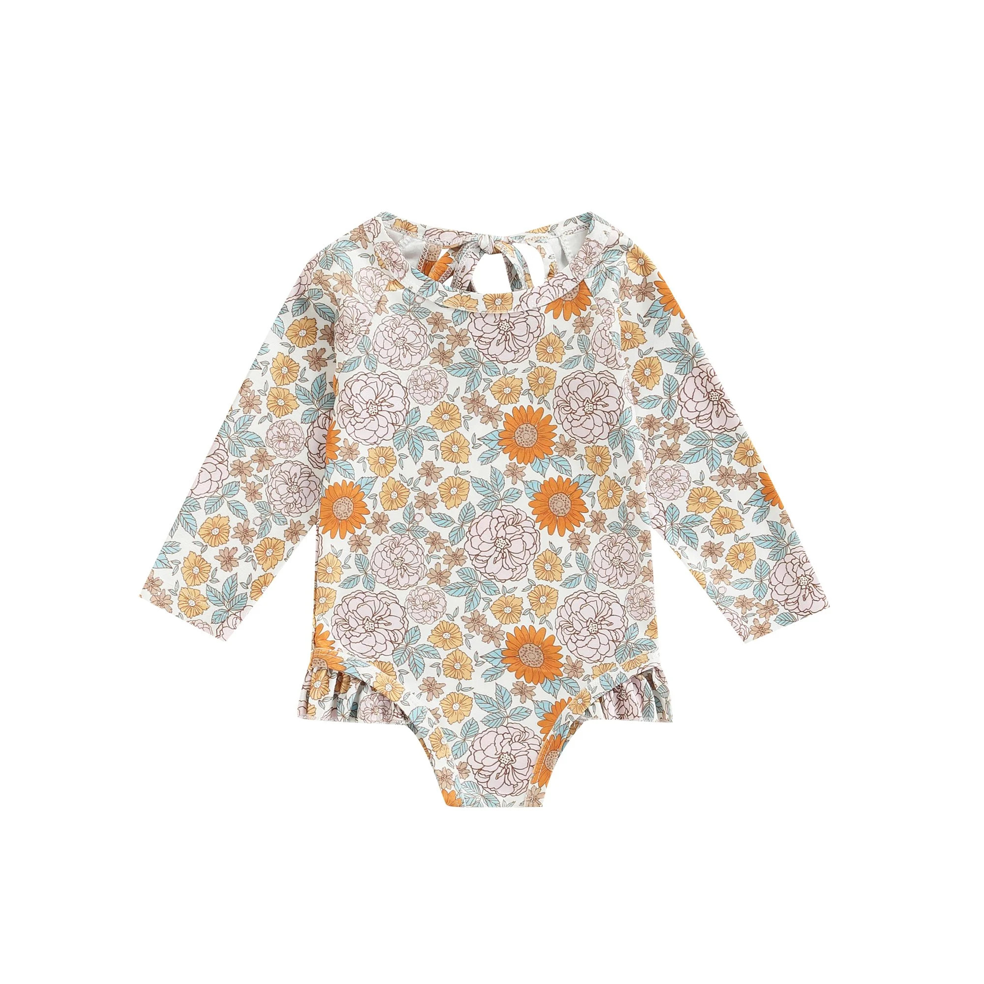 TheFound Baby Toddler Girl Long Sleeve Swimsuit Rashguard Swimwear Ruffled One Piece Bathing Suit | Walmart (US)