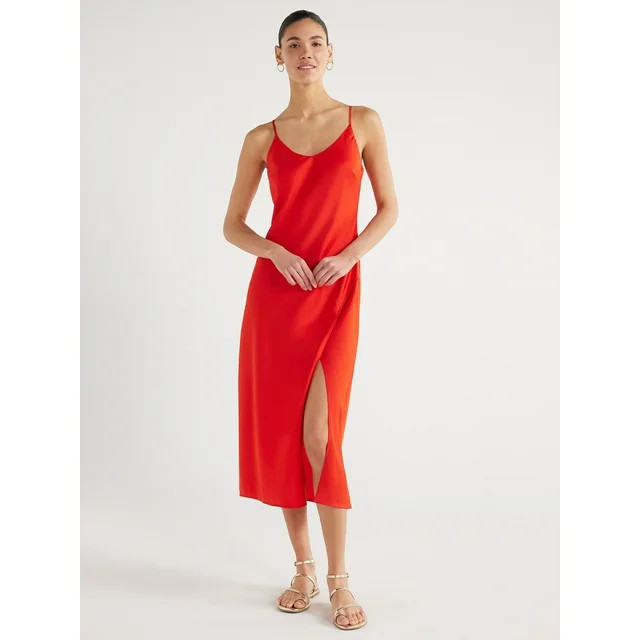 Scoop Women's Satin Midi Slip Dress with Side Slit, Sizes XS-XXL | Walmart (US)