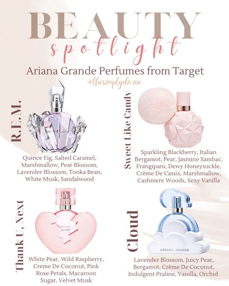 Ariana Grande Perfume Picks from Target! Listed the fragrance notes, and WOW, instant faves, will be buying. Plus the bottles are so cute?? 😍

| Target | Ariana Grande | eau de parfum | perfume | holiday | beauty | 

#LTKunder100 #LTKbeauty #LTKstyletip