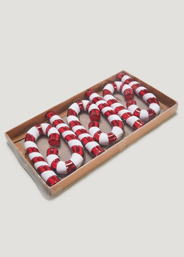 6 Pack Candy Cane Christmas Tree Decorations (12.5cm x 12cm x 3cm) – Red | Matalan (UK)