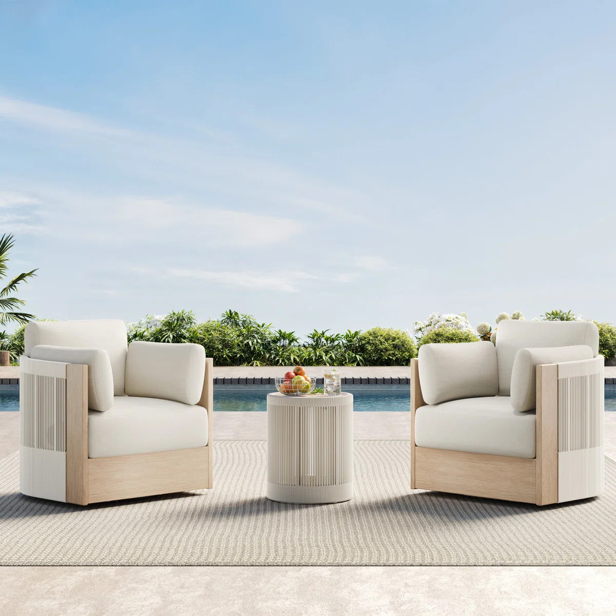 2-Person Swivel Seating Group with Solid Wood Table and Cushions | Wayfair North America