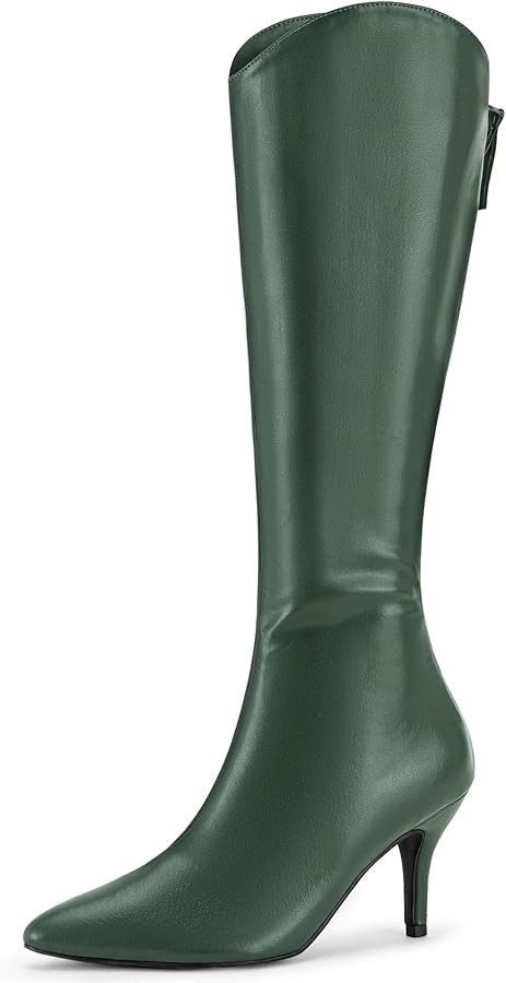 Allegra K Women's Pointed Toe Stiletto Heel Knee High Boots | Amazon (US)