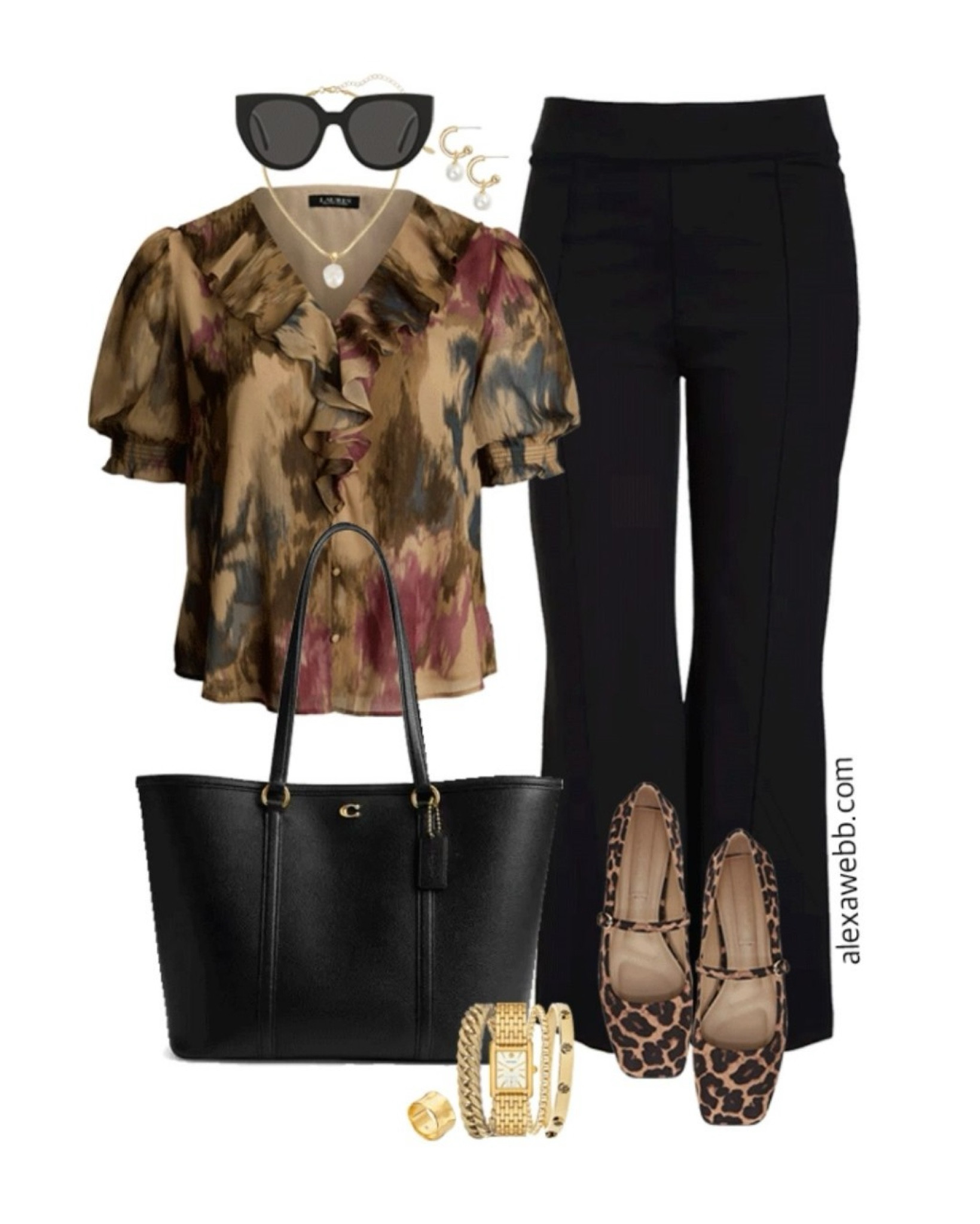 Plus size fall business casual work capsule wardrobe with a floral blouse, black flare pants and leopard Mary Jane flats. Alexa Webb 

#LTKStyleTip #LTKWorkwear #LTKPlusSize