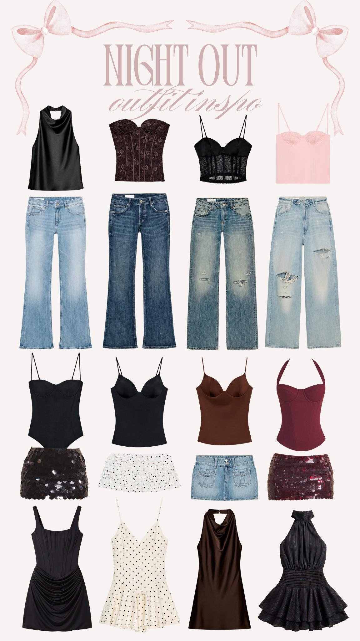 Night out outfit inspo ✨🖤

Party wear, jeans and a nice top, corset top, bodysuit, lace top, mini skirt, skort, low rise jeans, flared jeans, polka dot, mini dress, halter neck dress

#LTKfindsunder50 #LTKparties #LTKstyletip