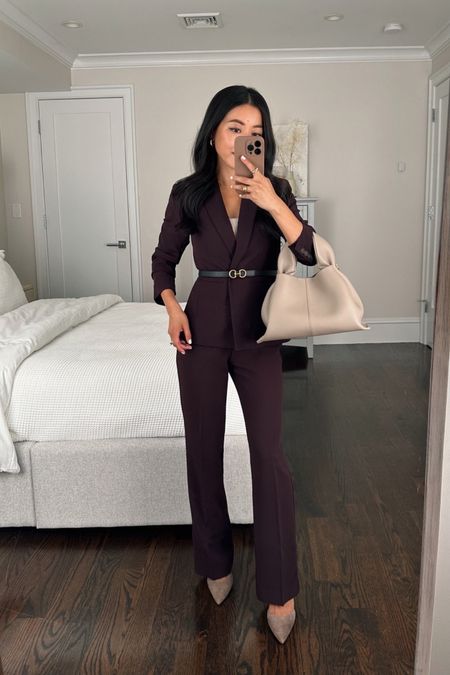 30% off + additional 15% off at Ann Taylor 

• Ann Taylor crepe trousers 00 petite - beautiful fabric and color but note these run big at the waist for me. Size 00 petite measures 13.5″ across the waist with a 10″ rise and 28.5″ inseam 

•AT crepe blazer 00 petite - fits TTS. they also have a collarless double breasted blazer in this same color and fabric, linked below 

•AT suede slingbacks 5. Perfect taupe color. 
•Edited Pieces reversible horsebit mini belt xxs (EditedPieces.com) 
•Polene bag (not linkable) 

#petite fall suits, business professional corporate work style

#LTKsalealert #LTKSeasonal #LTKworkwear
