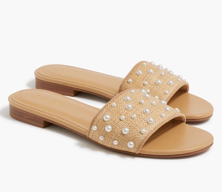 Pearl embellished raffia slide sandals 

#LTKSeasonal #LTKSaleAlert