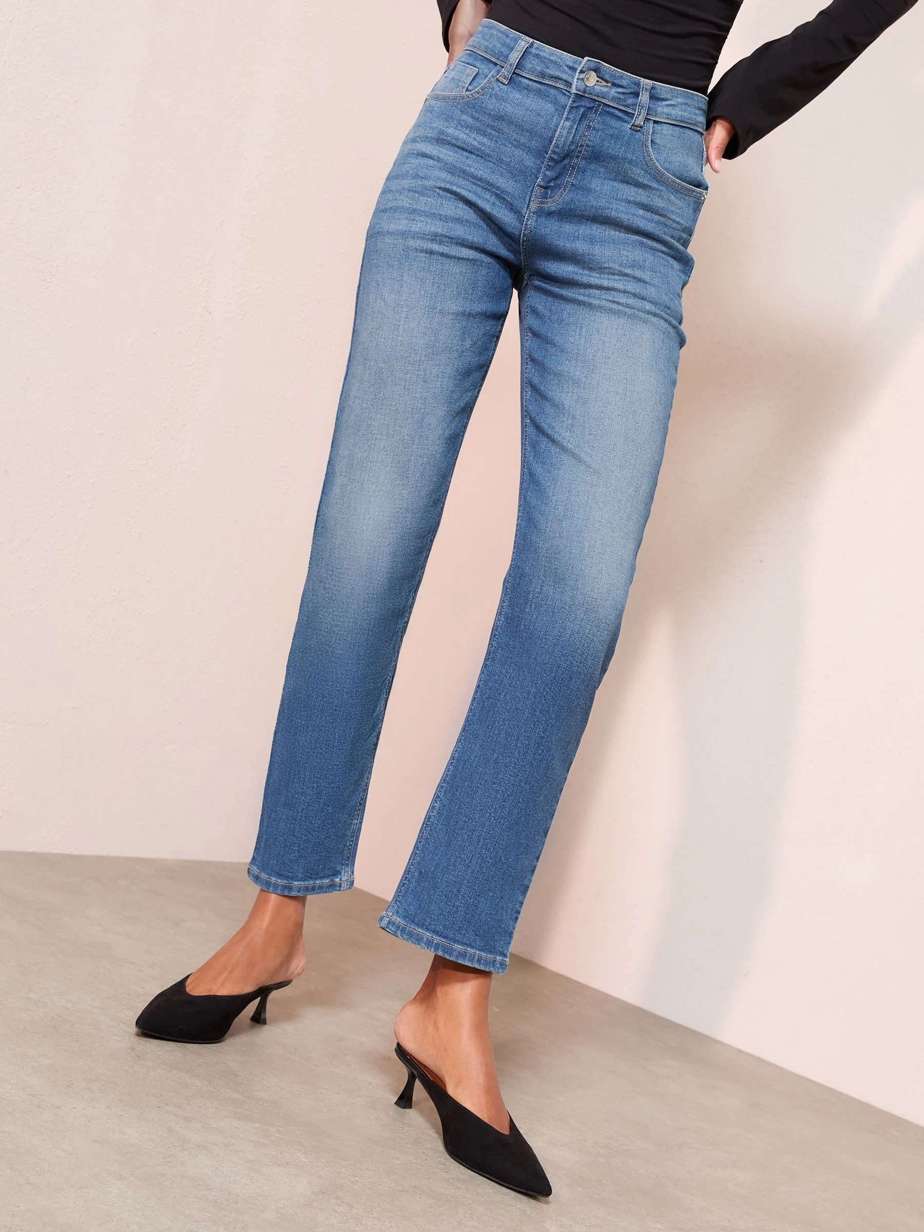 Friends Like These Friends Like These Mid Blue Ankle Stovepipe Straight Leg Jeans | Next US