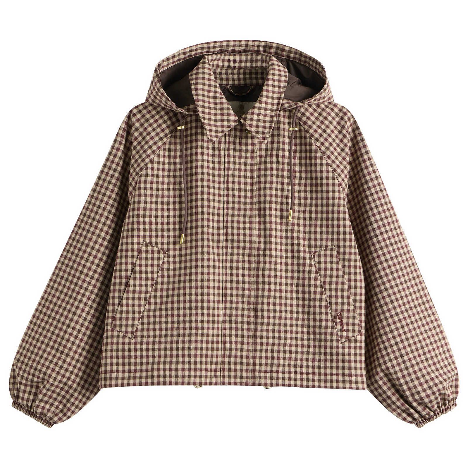 Barbour Women's Audrey Showerproof Jacket in Cranberry/Brown Gingham, Size UK 8 | END. Clothing