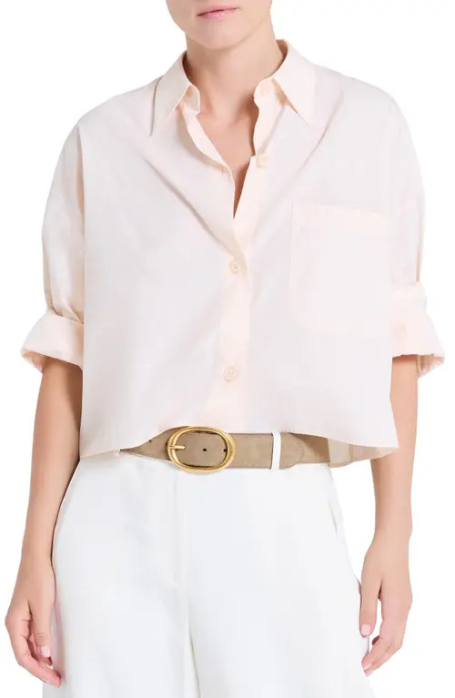 TWP Next Ex Crop Cotton Button-Up Shirt in Creme De Peche at Nordstrom, Size Medium | Nordstrom