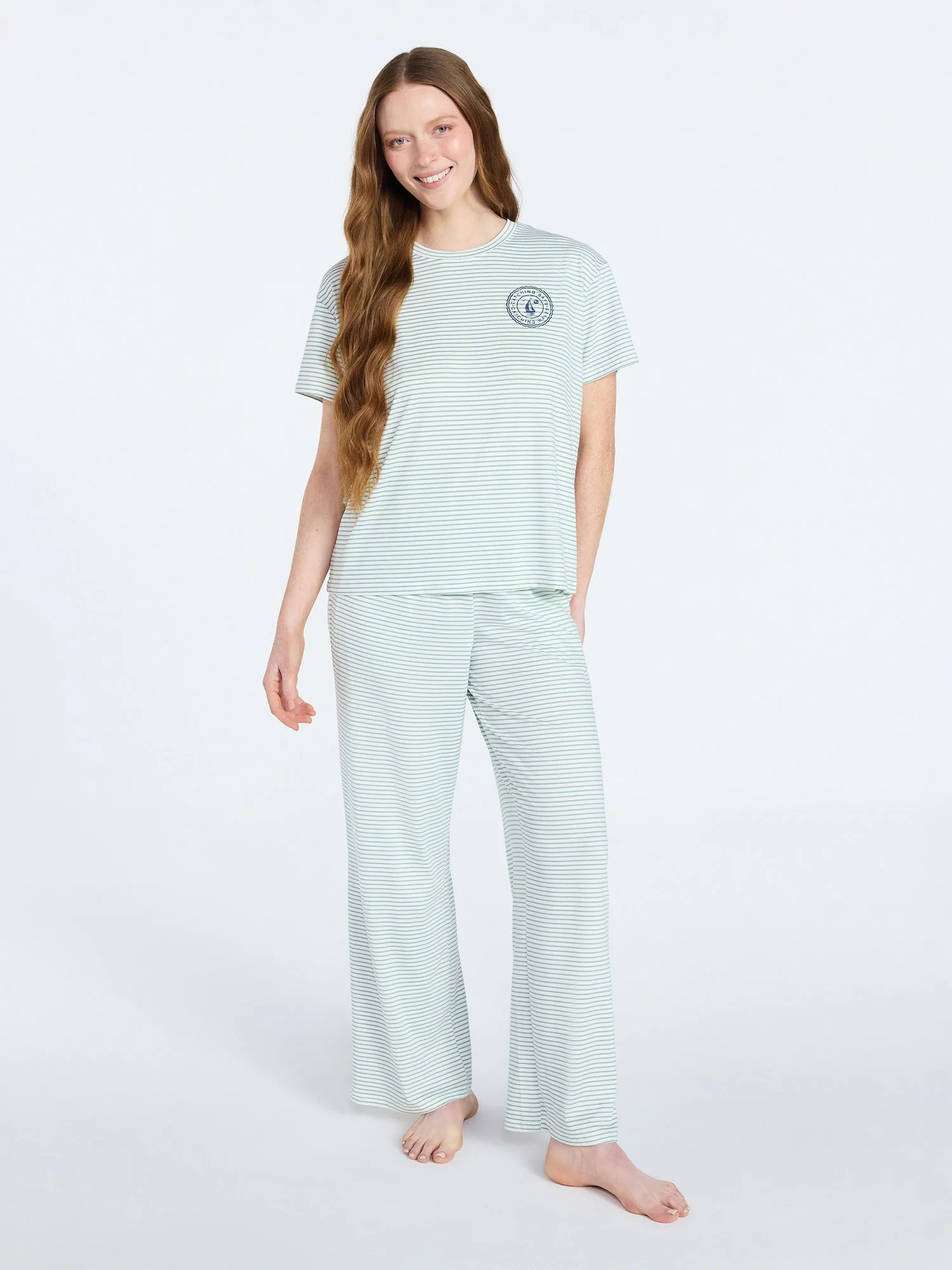 Joyspun Women's Dreamy Soft Collection Short Sleeve Sleep Top and Open Leg Pants Pajama Set, 2-Pi... | Walmart (US)