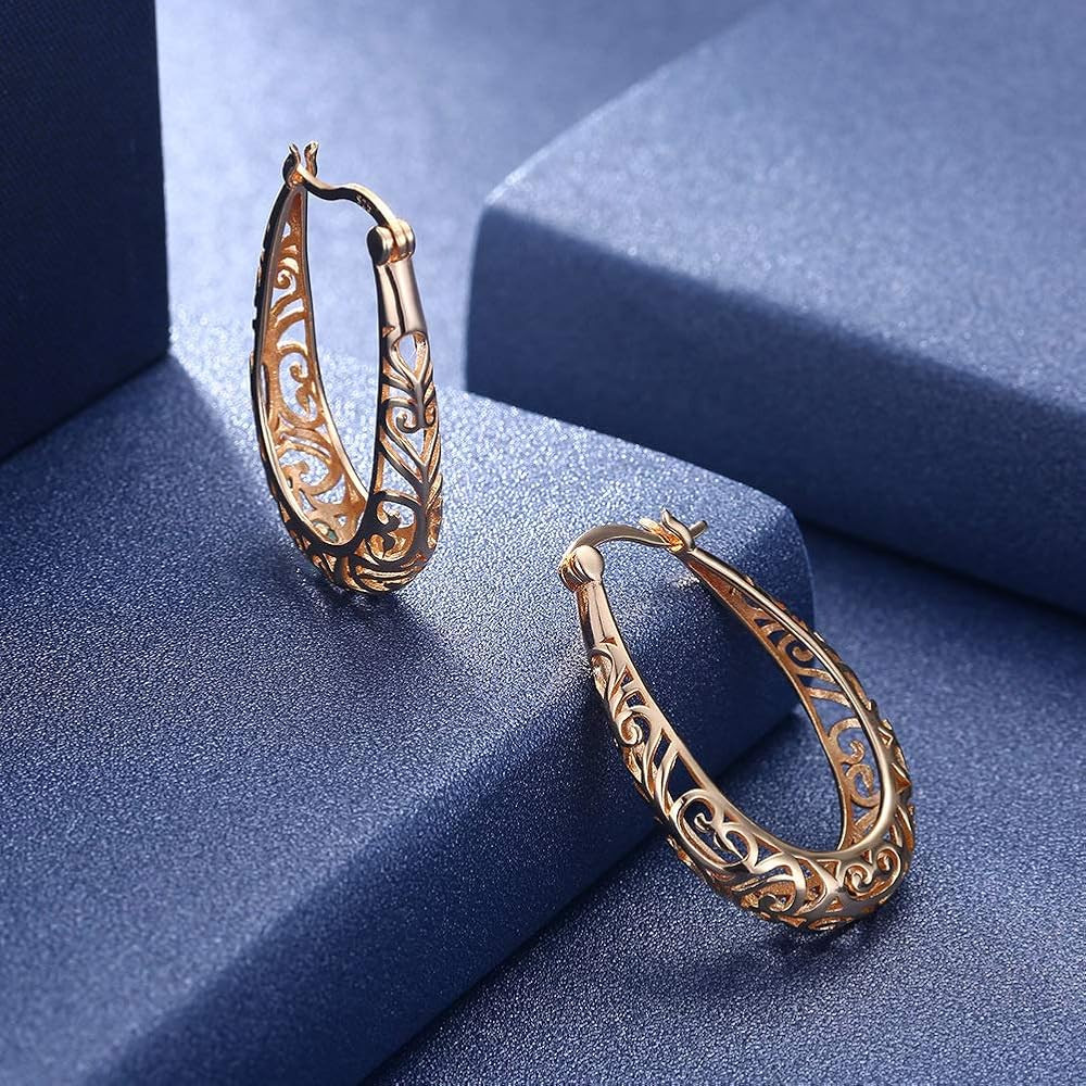 SPARKL 925 Sterling Silver Filigree Hoop Earrings for Woman | Amazon (US)