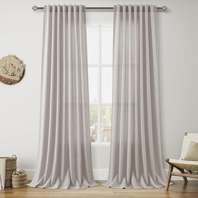 Nanspring Stone Grey Linen Curtains 90 Inches Long for Living Room Simple Modern Light Filtering ... | Amazon (US)