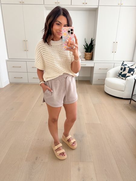 Varley always has such comfortable but chic pieces to mix and match! I'm wearing the XS in knit top (would also be cute over a swimsuit!) and XS in these super soft shorts, both run TTS 

#LTKStyleTip #LTKOver40