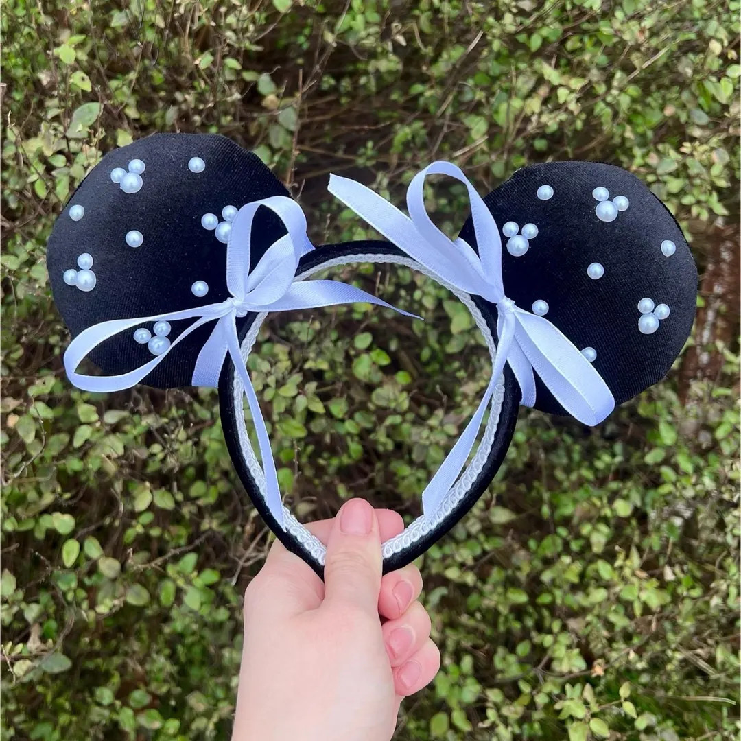 White Pearl Minnie Ears, Black Mickey Ears, Cute Disney Ears, Minnie Mouse Ears, Mickey Ears, Bla... | Etsy (US)