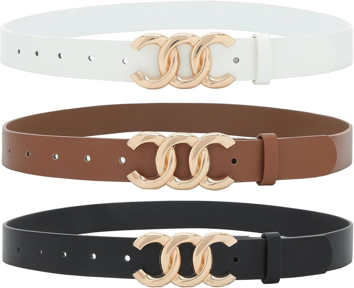 Earnda 2 Pack Women Belts for Jeans Dresses Fashion Gold Buckle Ladies Waist Belt Faux Leather Si... | Amazon (US)