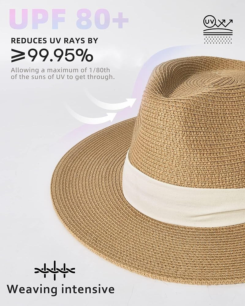 FURTALK Womens Mens Wide Brim Straw Panama Hat Fedora Summer Beach Sun Hats UPF Straw Hat for Wom... | Amazon (US)