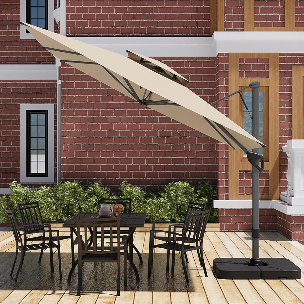 GREEN PARTY Cantilever Patio Umbrella with Base Included, Rectangle Offset Outdoor Umbrellas with... | Amazon (US)