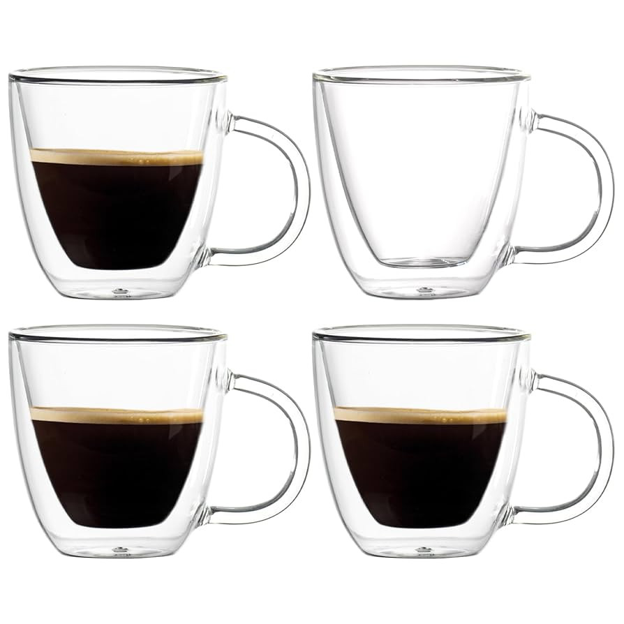 Espresso Cups Set of 4, 6oz /170ml Double Walled Glass Coffee Mugs With Handle, Hand Blown Insula... | Amazon (US)