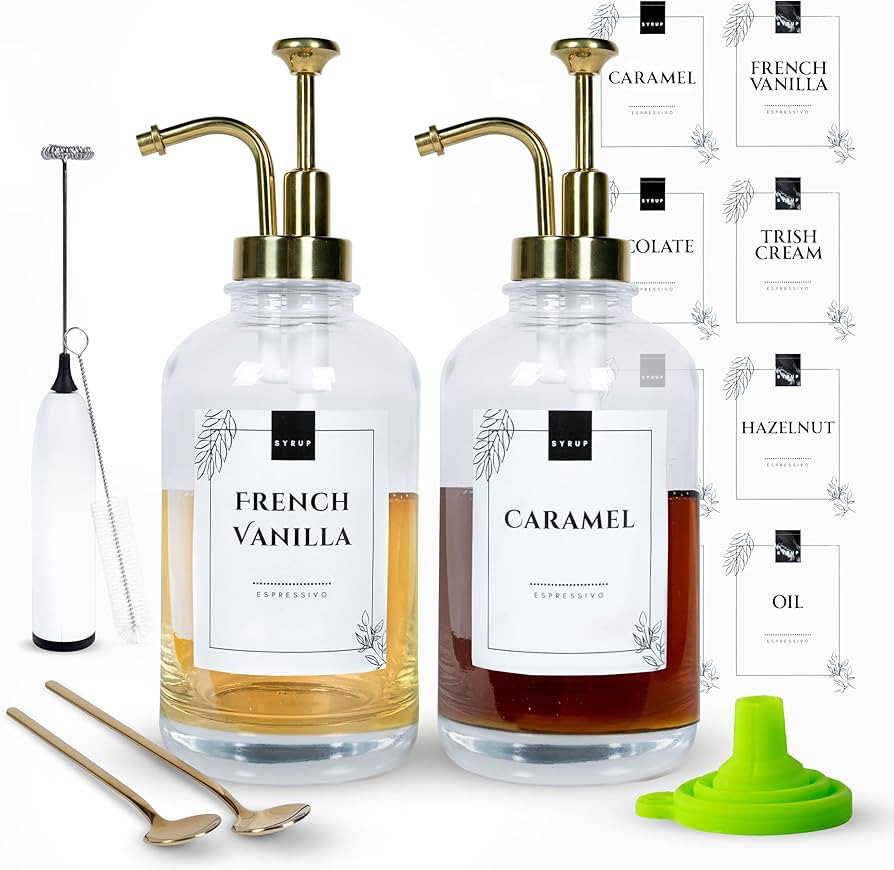 Espressivo Coffee Syrup Dispenser for Coffee Bar Accessories | Set of 2 Glass Bottle w. Syrup Pum... | Amazon (US)