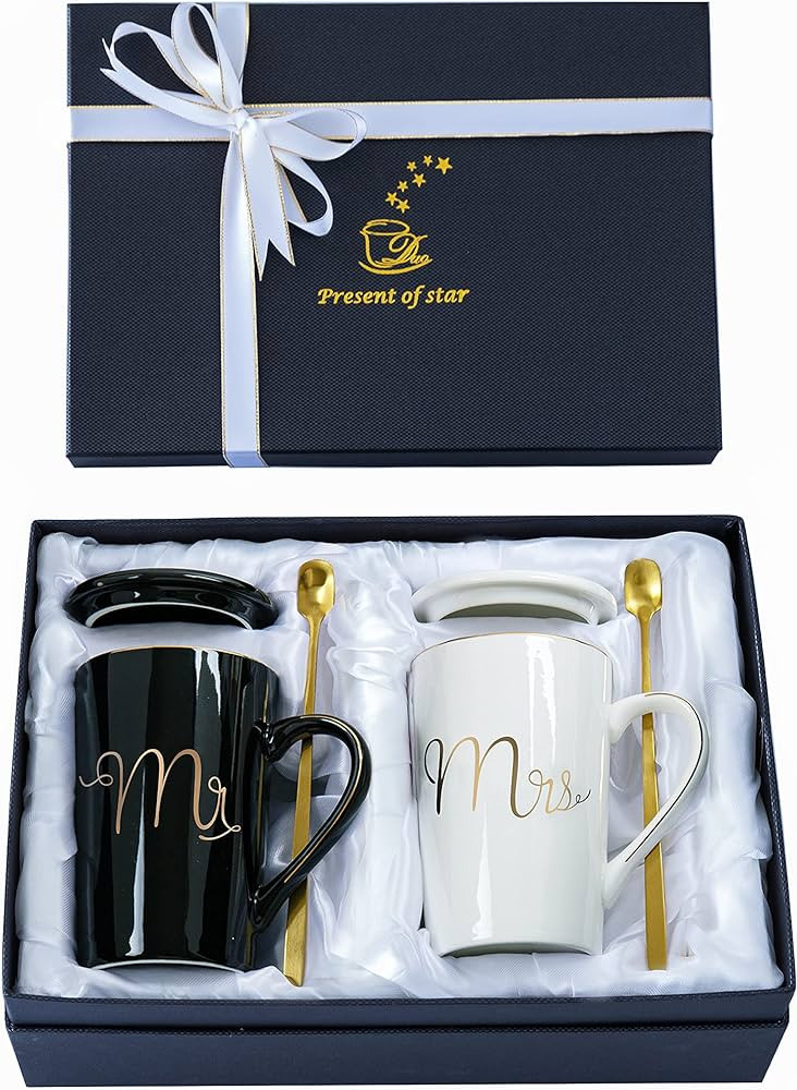 Jumway Mr and Mrs Coffee Mugs Set - Unique Wedding Gifts For Bride and Groom - His and Hers Anniv... | Amazon (US)