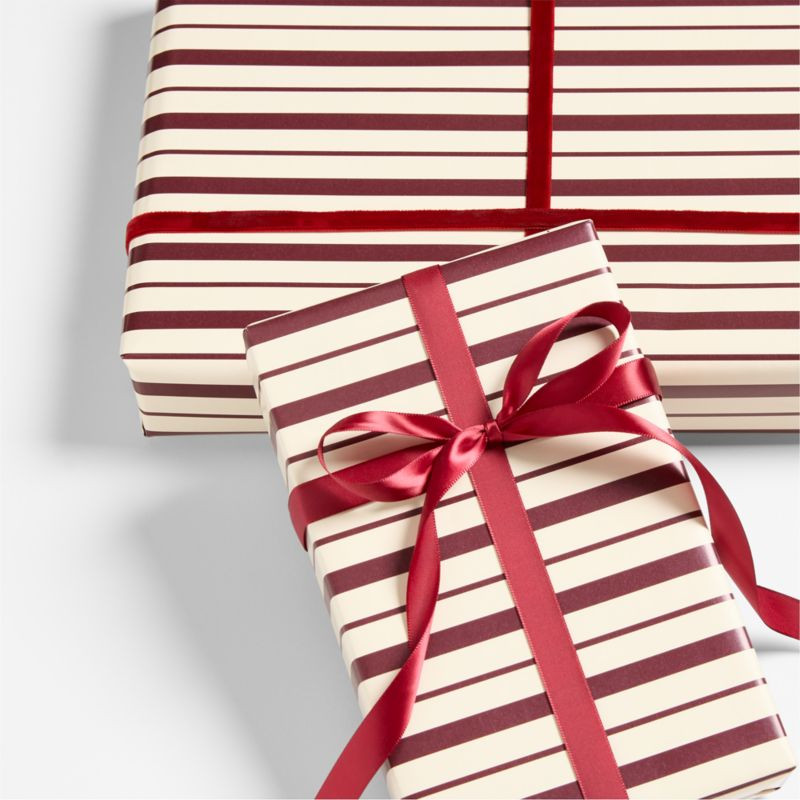 Deep Red Stripe Holiday Gift Wrap | Crate & Barrel | Crate & Barrel