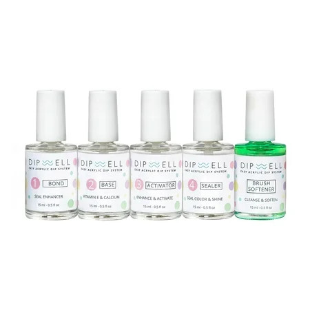 Dip Powder Nail Gel Resin Polish Starter Set for Dipping Nail, Full System Set of Liquids with Bond, Base, Activator, Sealer, And Brush Softener by DipWell Nails … | Walmart (US)