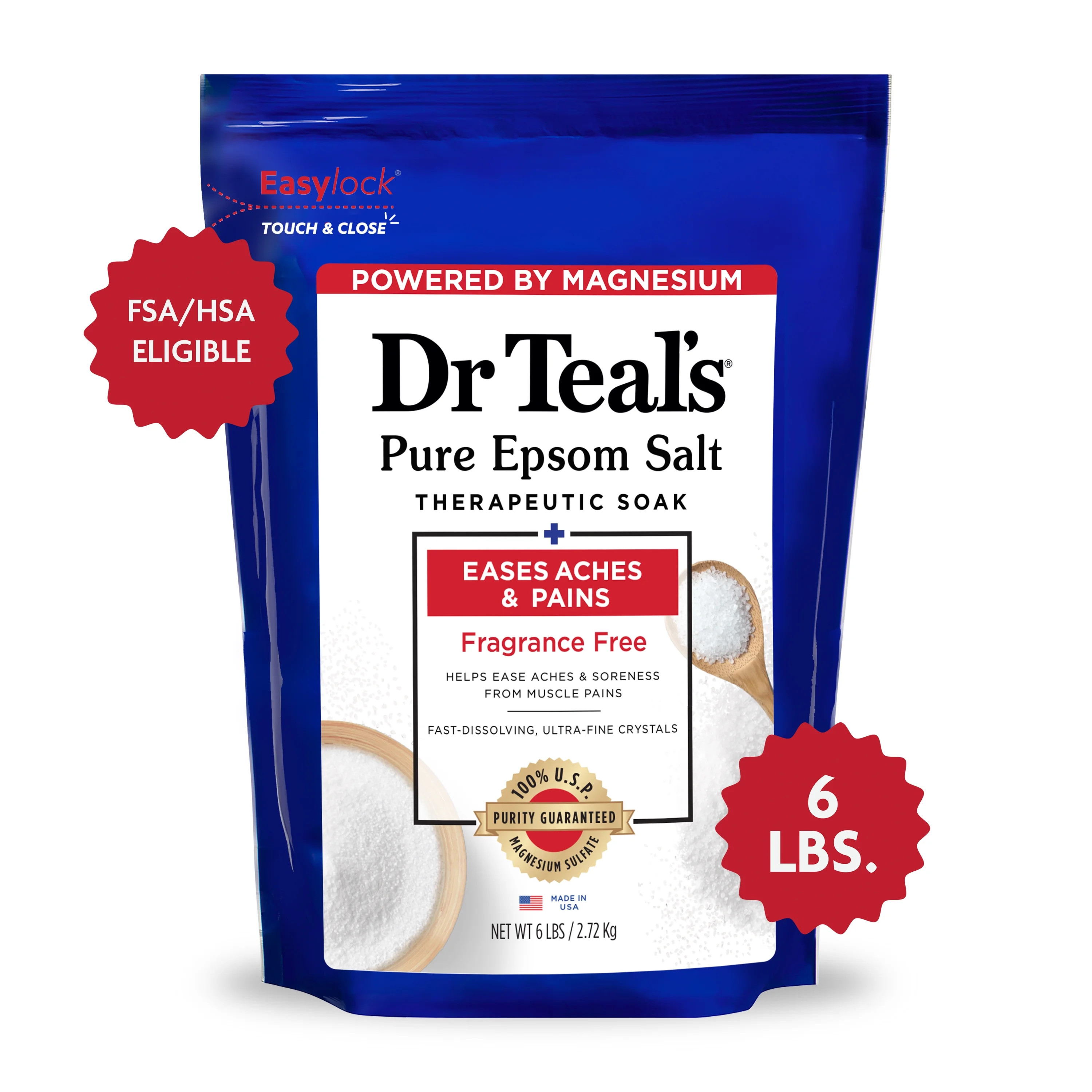 Dr Teal's Pure Epsom Salt Soak, Therapeutic, Fragrance Free, 6 lbs | Walmart (US)