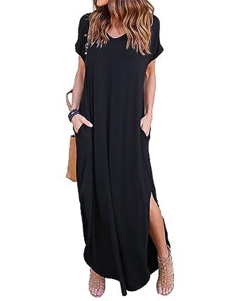 Celmia Womens Tshirt Long Dress Side Slit Maxi Dresses Casual Short Sleeve with Pockets | Amazon (US)