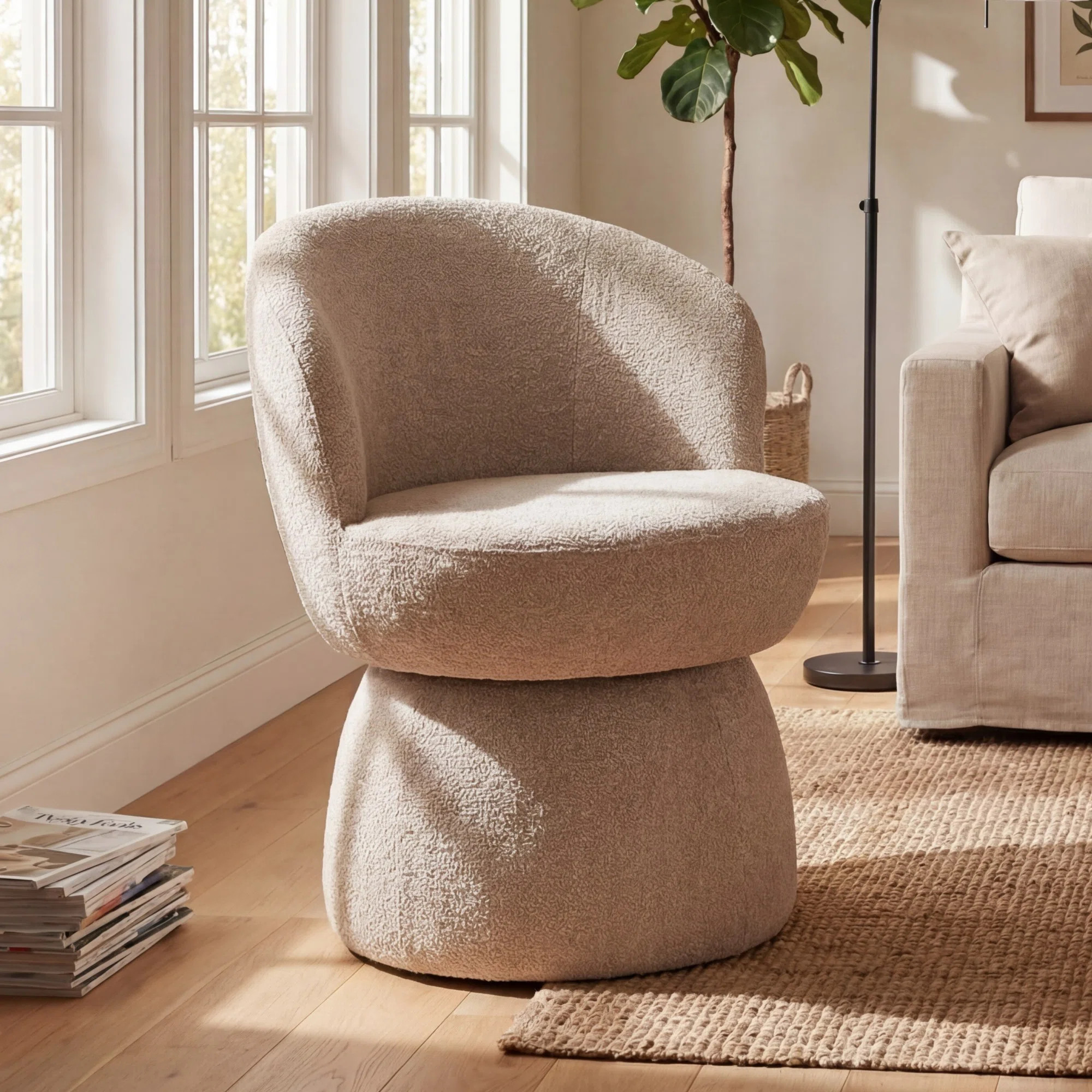 Upholstered Boucle Accent Chair MidBack Swivel Chair Armless Barrel Chiar | Wayfair North America
