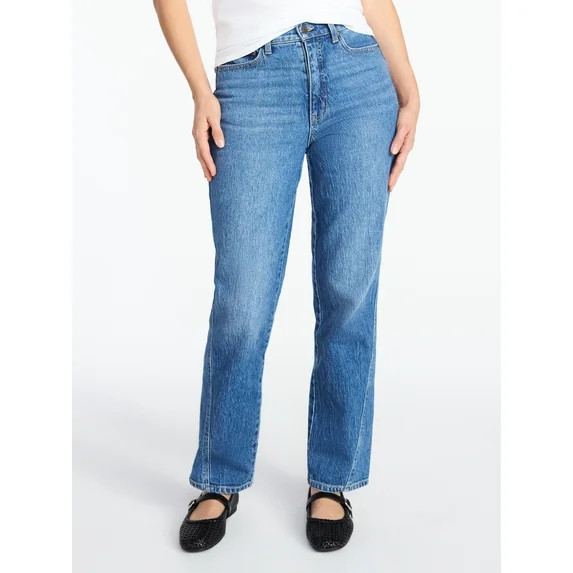 Time and Tru Women's High Rise Relaxed Straight Leg Jeans, 30" Inseam, Sizes 0-22 | Walmart (US)