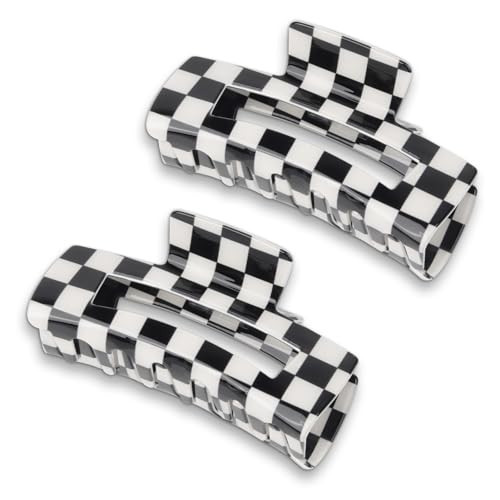2PCS Checkered Claw Clip, Rectangular Classic Black and White Checkered Print Checkered Hair Clip, Non-Slip Grip Strong Checkered Hair Clips,Claw Clips Checkered for Women Girls(4×3inch) | Amazon (US)