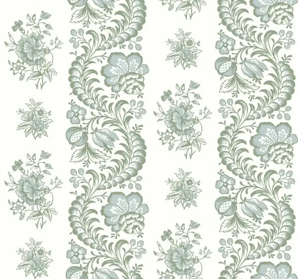 Beaumont Green Floral Stripe Wallpaper | York Wallcoverings