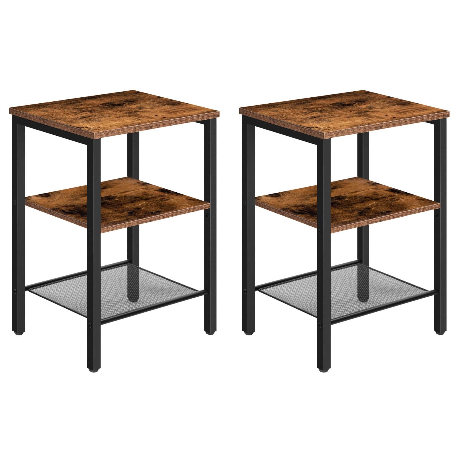 HOOBRO Nightstands Set of 2, 3-Tier Side Table with Adjustable Shelf, Industrial End Table for Small | Amazon (US)