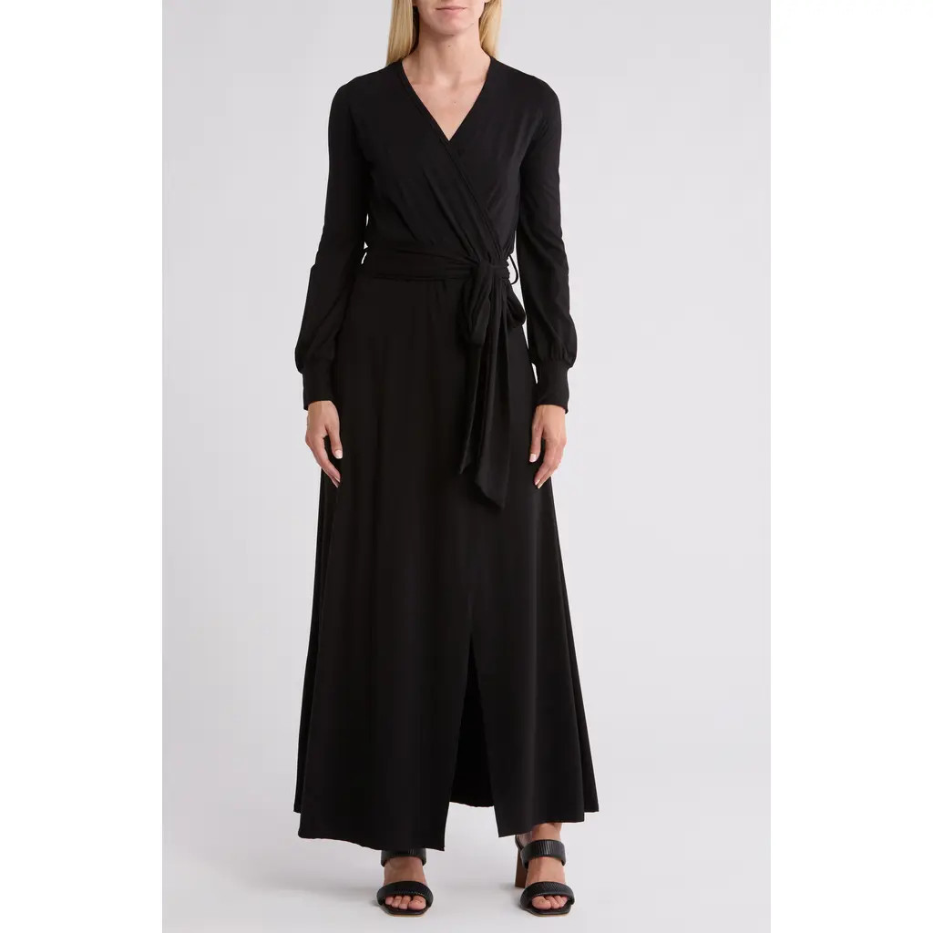 GO COUTURE Long Sleeve Maxi Wrap Dress in Black at Nordstrom Rack, Size Large | Nordstrom Rack
