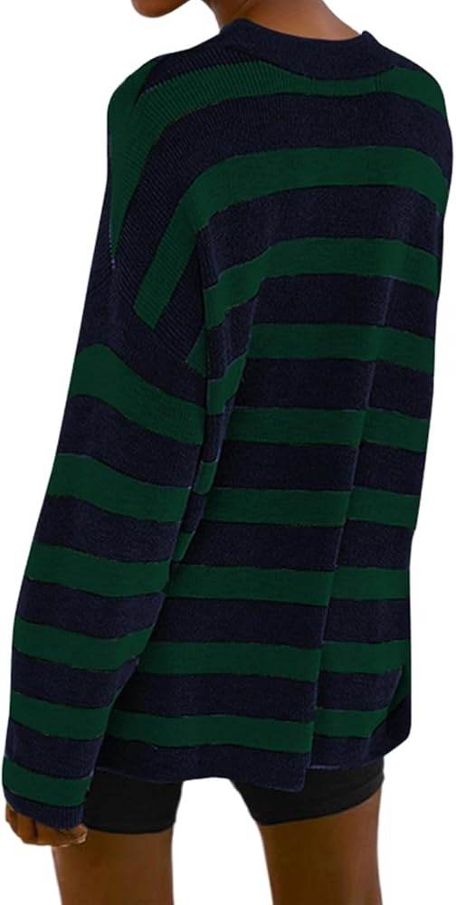 Poetsky Womens Oversized Striped Batwing Long Sleeve Crewneck Cable Knit Spring Fall Pullover Swe... | Amazon (US)