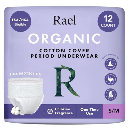 Rael Disposable Underwear for Women, Organic Cotton Cover - Incontinence Pads, Postpartum Essentials, Disposable Underwear, Unscented, Maximum Coverage (Size S-M, 12 Count) | Amazon (US)