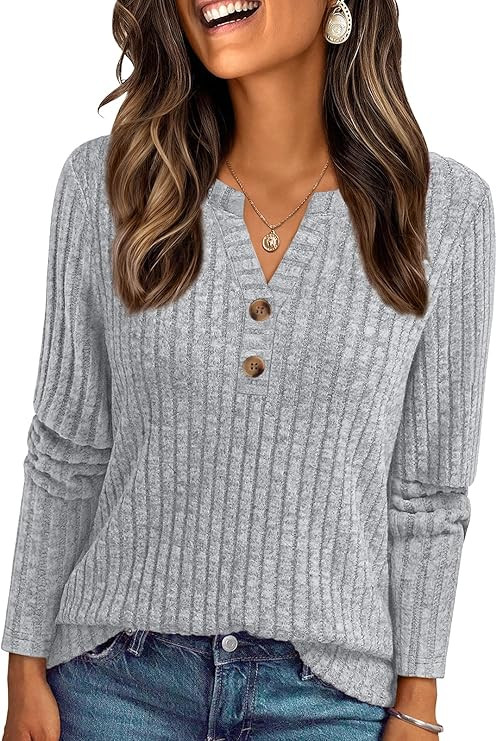 AUTOMET Women's Long Sleeve Henley Shirts Fall Lightweight Sweaters Dressy Casual Tunic Tops Fash... | Amazon (US)