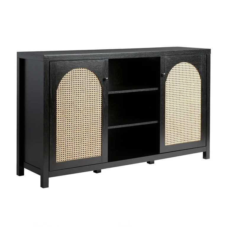 Walker Edison 2-Door Modern Rattan & Wood Sideboard in Black | Walmart (US)