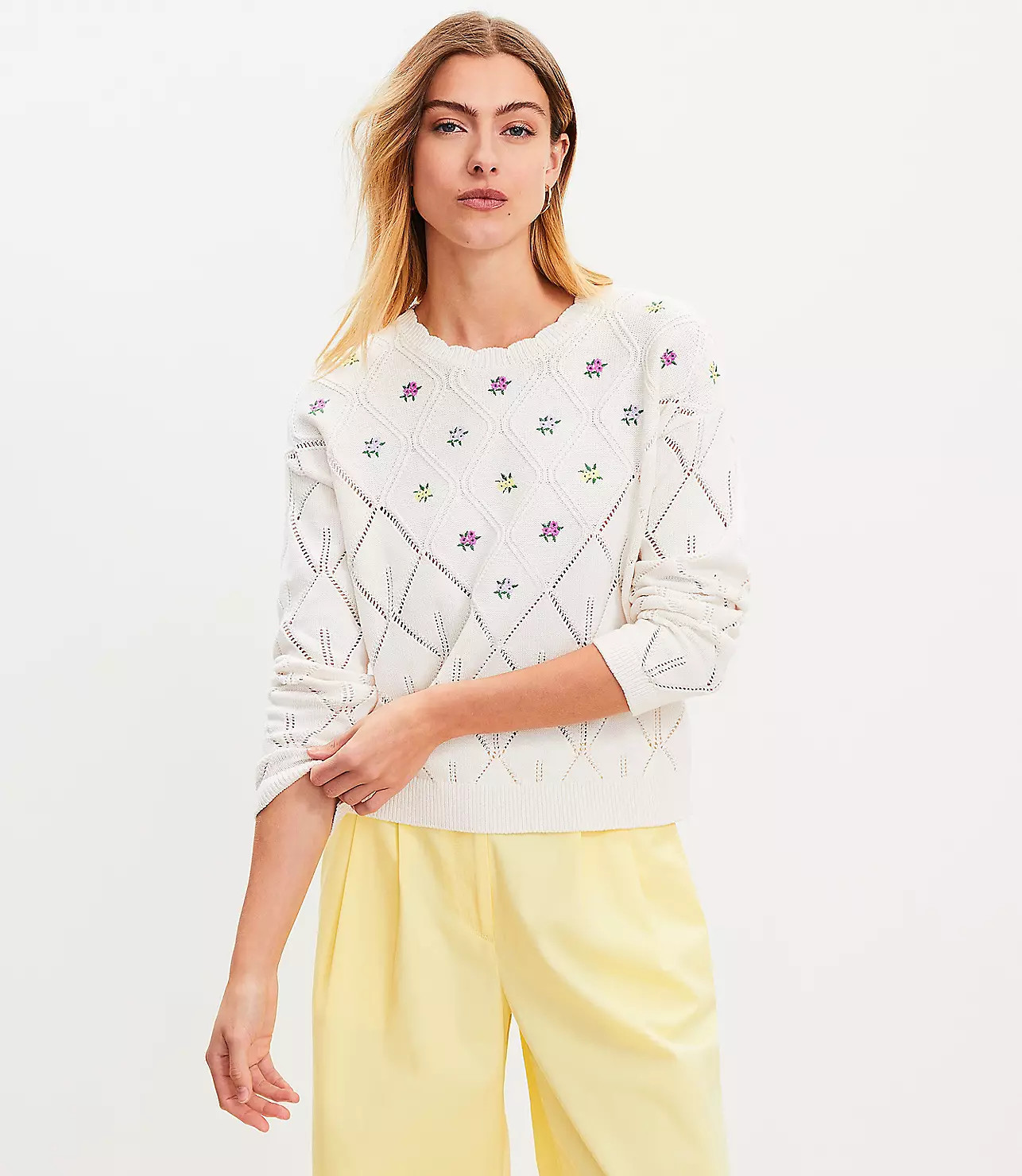 Floral Embroidered Pointelle Sweater | LOFT