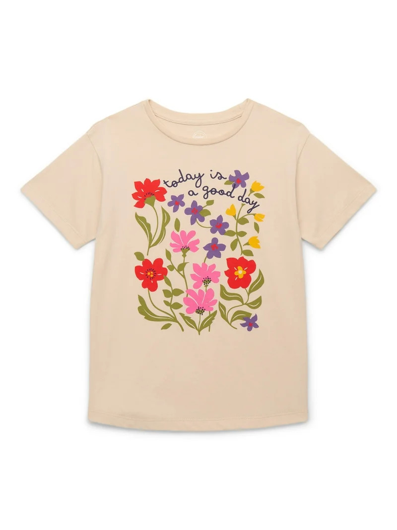 Wonder Nation Girls Today is a Good Day Graphic Tee with Short Sleeves, Sizes 4-18 | Walmart (US)
