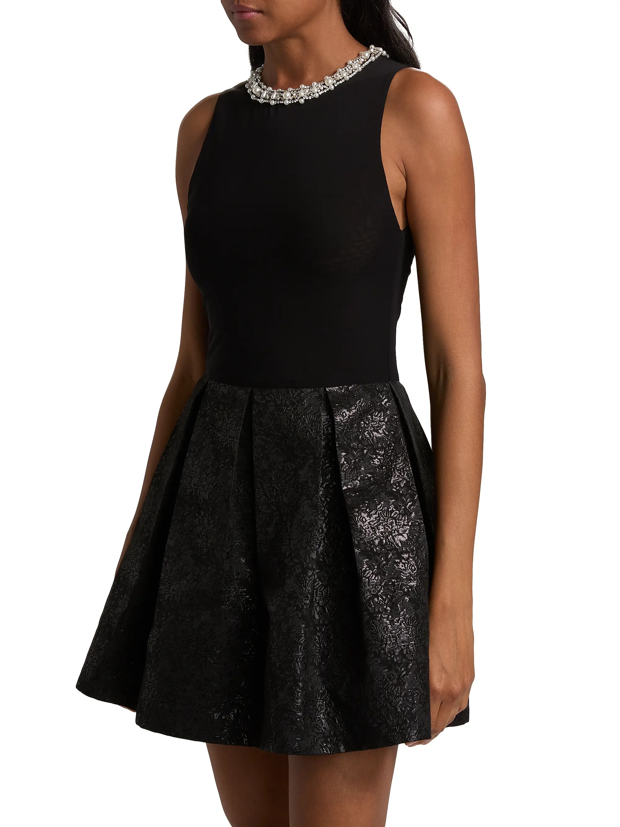Alice + Olivia Chara Embellished Mixed-Media Minidress | Saks Fifth Avenue | Saks Fifth Avenue
